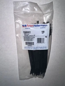 LOTE DE 10 Bolsas Tyton Hellermann Cable 1000 ZIP TIE T50ROC2 NEGRO 50LB TRACCIÓN 8" - Imagen 1 de 3