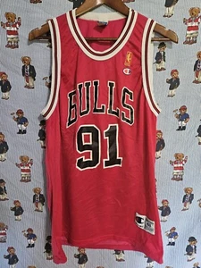Champion Chicago Bulls Red Rodman NBA Gold Logo Vintage Jersey Size 48 Faded - Picture 1 of 8