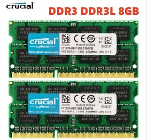 Crucial 8GB DDR3L 1600 16GB 2Pcs 8GB PC3-12800 Laptop SODIMM Memory RAM 16GB