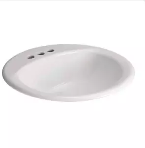 GLACIER BAY DROP IN BATHROOM SINK 15" SELF RIMMING ROUND WHITE WITH OVERFLOW - Picture 1 of 9