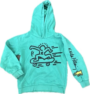 H&M Keith Haring Niños 6/8 Años Verde Patinador Monopatín Amarillo Perro Sudadera con Capucha Sudadera Foto 1 de 4
