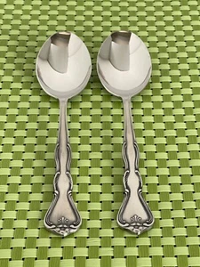 Noritake SYLVIA Stainless 2 Oval Soup Spoons Satin 18-8 Japan Flatware E22VG - Picture 1 of 7