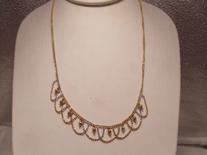 Chandelier Style 14K Tri Color Gold Diamond Cut Necklace Chain Choker - Picture 1 of 11
