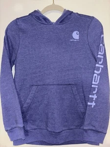 Girls XL Size 14 Purple Carhartt Pullover Hoodie Sleeve Graphic Lightweight - Picture 1 of 5