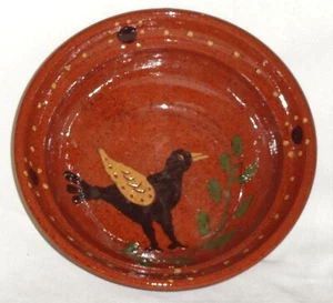 Signierte Volkskunst 6" Schale ~ 2006 Mummert ~ Redware handbemalt Vogel - Bild 1 von 5