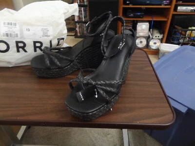 Torrid NWT Strappy Raffia Platform Wedge Size 13 WW Black Ankle Strap Cushioned - Image 1 of 4