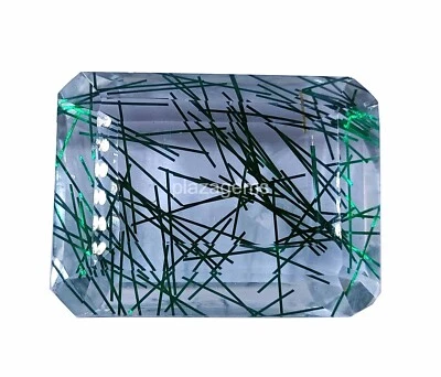 Green Rutilated Quartz 227 Ct Certified Emerald Cut Loose Gemstone 44x33mm 4SUZ - Image 1 of 4