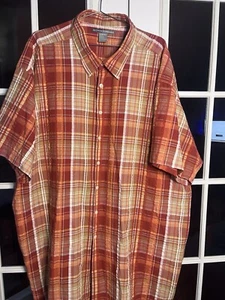 VG/EX George Foreman Mens 4XB Shirt Rust Tan Plaid Pocket Seersucker - Picture 1 of 5