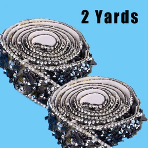 2Yard Crystal Fake Gem Stickers Stone Self-Adhesive Trim Applique Ribbon Sewing - Picture 1 of 28