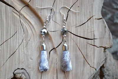 Handmade Earrings Grey Tassel & Glass Bead Drop Earrings Pierced - Image 1 of 4