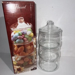 Indiana Glass Staxet 3 Stacking Candy Jars with Lid Glass Storage Container 10" - Picture 1 of 4
