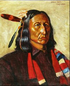"Little Wolf" Attr Joseph Henry Sharp Signed Native  Chief Antique Oil Painting.