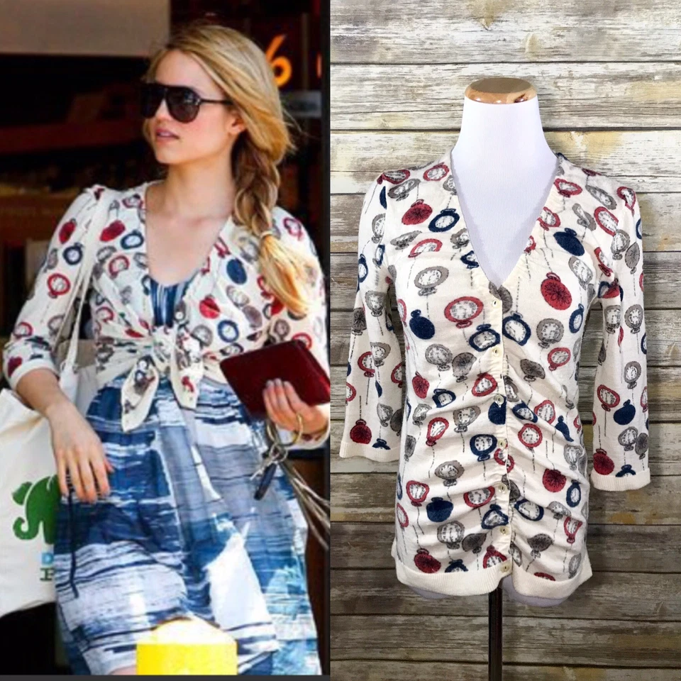 Cardigã Anthropologie Campo Flor Carrapato Relógio Botão M RARO Excelente - Imagem 1 de 4