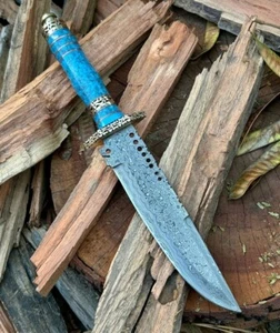 Handgefertigtes Damaststahl Jagd Bowie Messer Harz mit Messinggriff bestes Geschenk - Bild 1 von 9