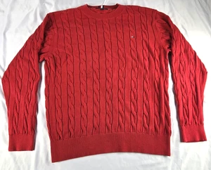 Tommy Hilfiger maglione girocollo uomo cotone maglia cavo XXL rosso vintage - Foto 1 di 13