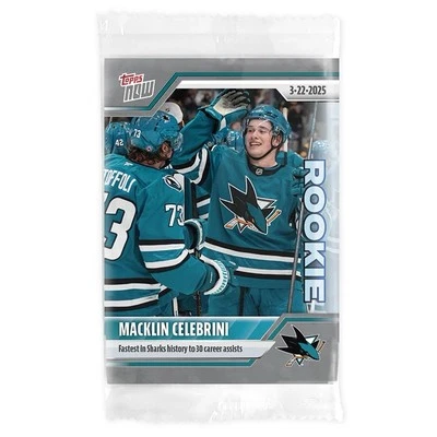 2024-25 NHL TOPPS NOW® Sticker #140 🏒 Macklin Celebrini RC 🏒 San Jose Sharks - Image 1 of 2