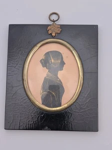 Antique 19th Century Gold Highlighted Silhouette Portrait of a Lady in Profile - Picture 1 of 12