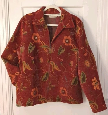 Chaqueta Blazer FLASHBACK Funky Tapiz Talla Grande Roja Con Cuentas Cremallera Foto 1 de 4