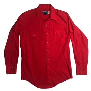 Vtg Western Wrangler Mens Red Cowboy Cut X-Long Tails Shirt USA M-L Pearl Snaps - Picture 1 of 16