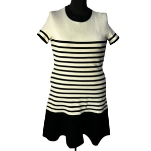 Kate Spade Stripe Scuba Knit Fit and Flare Black White Stretch Drop Waist Sz S - Picture 1 of 12