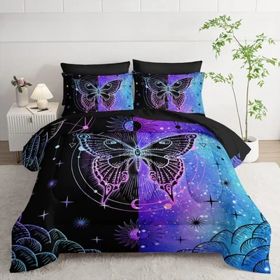 Conjunto de edredom 7 peças animais 3D preto azul borboleta estampado conjunto de cama com 1... - Imagem 1 de 4