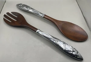 Lenox Vintage Teak und geprägtes Metall Salatbesteck 14,5" - Bild 1 von 9