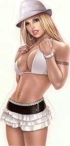#Sexy Blond #Keith Garvey Girl Tattoo Booty Ruffled Panties Fedora #Sticker - Picture 1 of 1