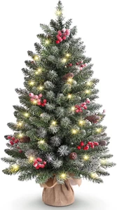 3Ft Tabletop Christmas Tree, Pre-Lit Xmas Tree with Cloth Bag Base, Mini Christm - Picture 1 of 6