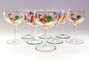 Art Deco Aperitif Glasses Stemware Roosters Set of 8 Handpainted H10cm 4ins - Bild 1 von 10