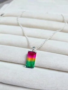 Watermelon Tourmaline Bi-Color Emerald Pendant, 50 ct Beautiful Necklace - Picture 1 of 7