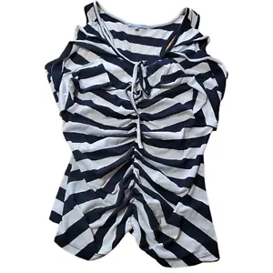 Y2K Charlotte Russe Top Sleeveless Racorback Stretch Black White Stripes Large  - Picture 1 of 9