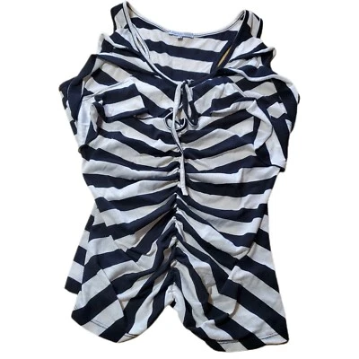 Y2K Charlotte Russe Top Sleeveless Racorback Stretch Black White Stripes Large  — 第 1/4 张图片