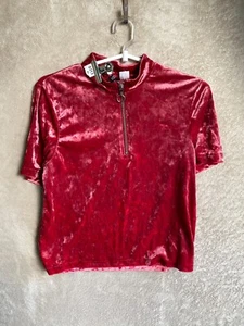 H&M Casual Velvet Top Size XS Womens Red Short Sleeve - Picture 1 of 9