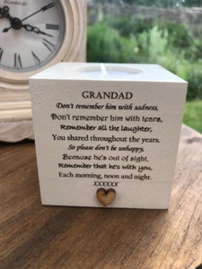 In Memory of  GRANDAD DAD or ANY NAMES Memorial candle PERSONALISED Shabby Chic - Picture 1 of 2