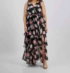 City Studio Women's Black Belted Multicolor Tiered Maxi Dress Plus SZ 2X - Picture 1 of 4