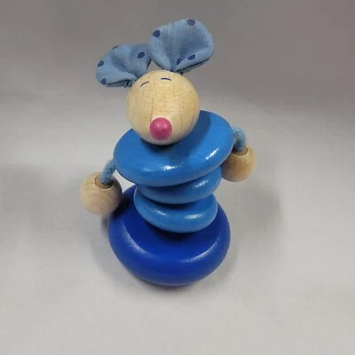 Ratón de madera azul Haba bebé sonajero agarre juguete mordedor dentición Foto 1 de 2