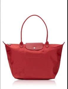 Longchamp Le Pliage Leather Handles Tomato Red Color Large Tote Handbag - Picture 1 of 11