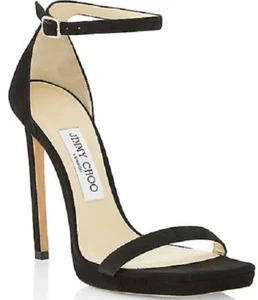 Nuevas Sandalias de Plataforma Stiletto JIMMY CHOO $950 Gamuza Negra 120mm Italia EU 39.5 - Imagen 1 de 8
