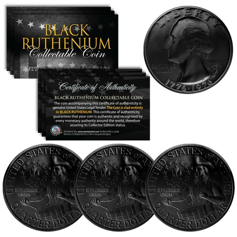 BLACK RUTHENIUM Genuine 1976 Washington Bicentennial Quarter US Coin - Lot of 3 Cover