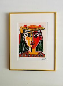 Framed (20"x16") Pablo Picasso (After) "Portrait of Woman in a Hat" Lithograph