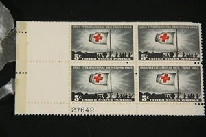 US Stamp 5c City Mail Red Cross 1963 Plate Block - Gum Adhered to Glassine ST029 - Picture 1 of 2