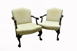 PAIR OF GEORGE III STYLE MAHOGANY LIBRARY ARMCHAIRS