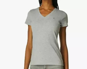 Tommy Hilfiger T-Shirt Women's 2XL Gray V-Neck Top Solid Casual Short Sleeve - Picture 1 of 3