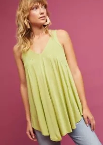 NWT Anthropologie Pleated V-Neck Tunic Loose Tank Top Green Size S - Picture 1 of 2