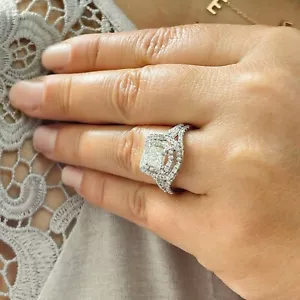 18K WHITE GOLD PRINCESS CUT DIAMOND ENGAGEMENT RING ART DECO 1.70CT H-VS2 EGL US - Picture 1 of 12