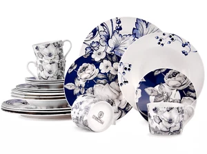 20 pc Azur de Limoges Bone China Dinner Tea Set Porcelain Dinnerware Blue Plates