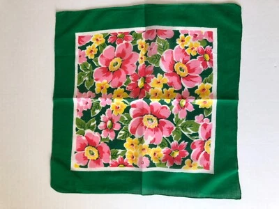 复古 HANDKERCHIEF/Hanky 花黄色,粉色,绿色 12.5"X 12.5" — 第 1/4 张图片