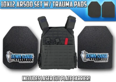 DOWN RANGE INDUSTRIES AR500 Level 3 III Body Armor Plates - 10x12 Laser Cut Vest - Med-2XL Adjustable