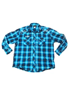 Wrangler Pearl Snap Button Up Long Sleeve Blue Plaid Shirt (Sized As A Large) - Picture 1 of 8