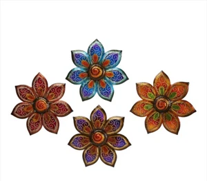 Flower Wall Plaques Set of 4 Glass and Metal Multicolor 18" Diameter - Picture 1 of 2